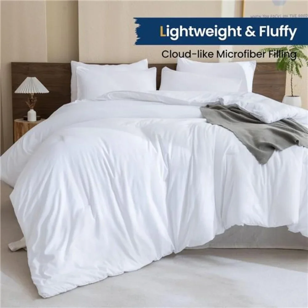 Classic Pure White Comforter Queen Size, 3 Pieces Boho Comforter Set